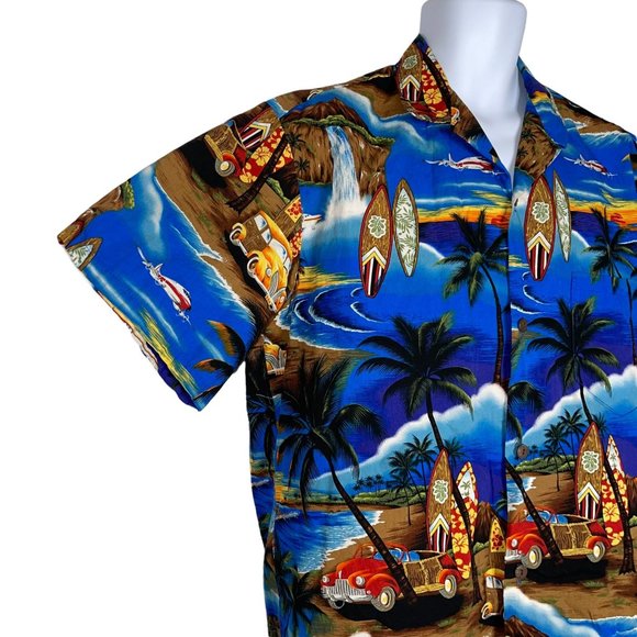 Vintage Royal Creations Hawaii Bright Car Surfboard Aloha Beach Shirt Men's XL - Picture 4 of 10